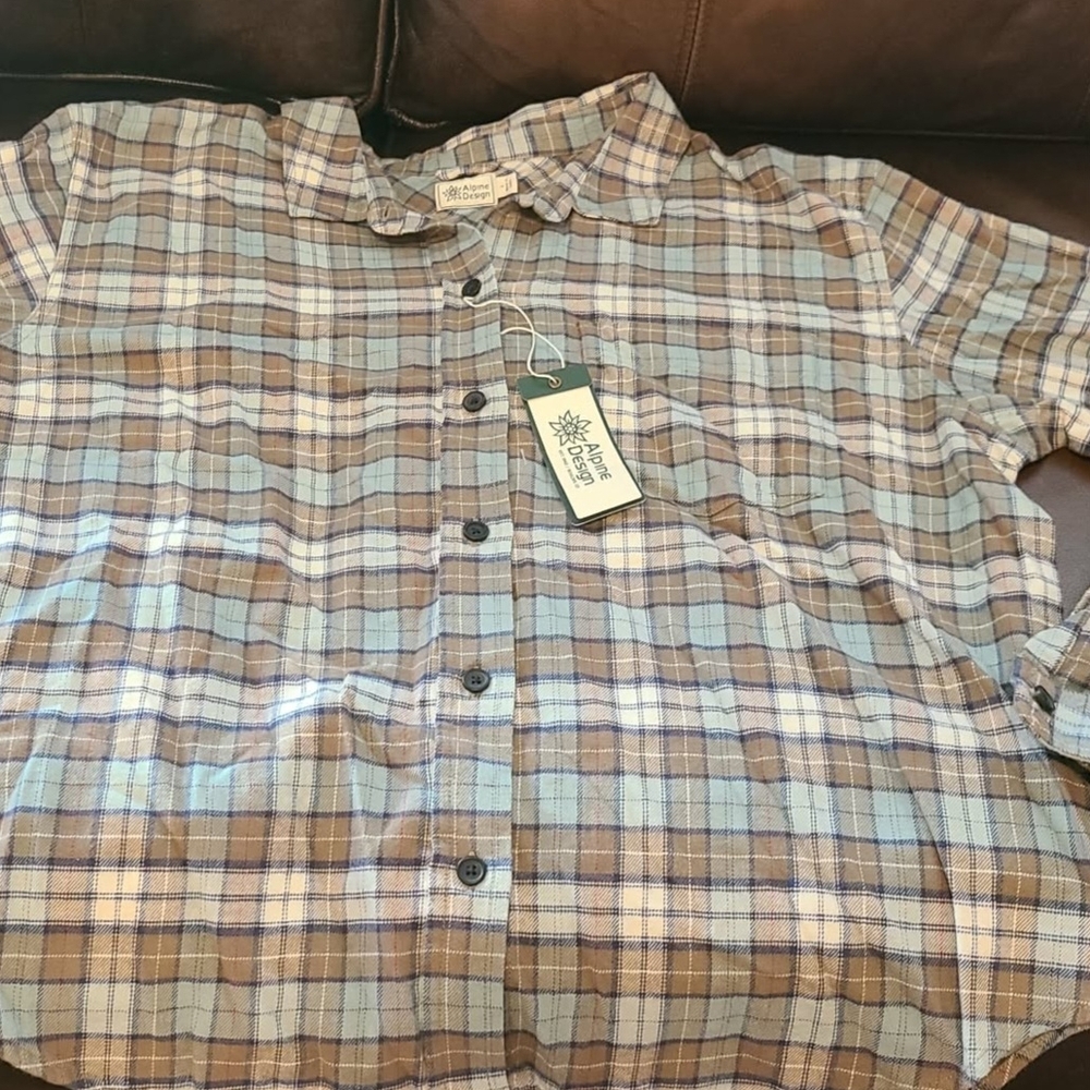 Alpine Design Women's Casual Plaid Shirt in Blue and Brown